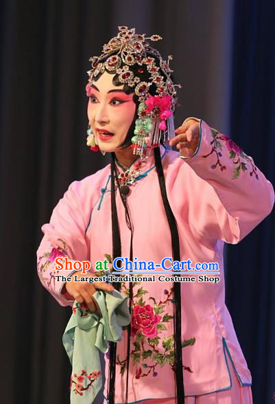 Chinese Beijing Opera Xiaodan Apparels Ba Zhen Tang Costumes and Headpieces Traditional Peking Opera Young Lady Chun Lan Pink Dress Garment