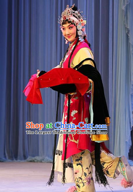 Chinese Beijing Opera Xiaodan Apparels Ba Zhen Tang Costumes and Headpieces Traditional Peking Opera Servant Girl Chun Lan Rosy Dress Garment