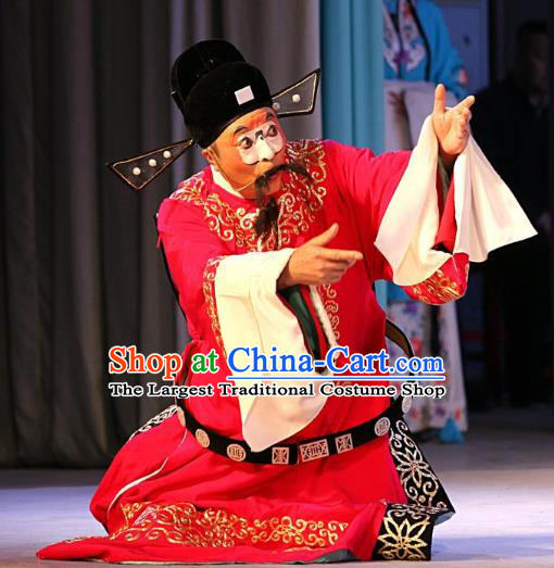 Ba Zhen Tang Chinese Peking Opera Clown Garment Costumes and Headwear Beijing Opera Official Chang Tianbao Apparels Clothing