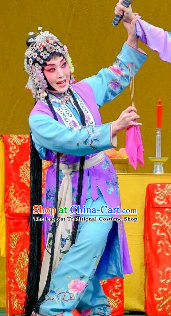 Chinese Beijing Opera Servant Girl Apparels Ba Zhen Tang Costumes and Headpieces Traditional Peking Opera Young Lady Chun Lan Dress Garment