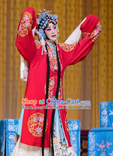 Chinese Beijing Opera Young Mistress Apparels Qi Shuang Hui Costumes and Headdress Traditional Peking Opera Actress Dress Bride Li Guizhi Garment