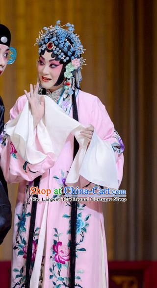 Chinese Beijing Opera Hua Tan Li Guizhi Apparels Qi Shuang Hui Costumes and Headdress Traditional Peking Opera Actress Dress Young Mistress Garment