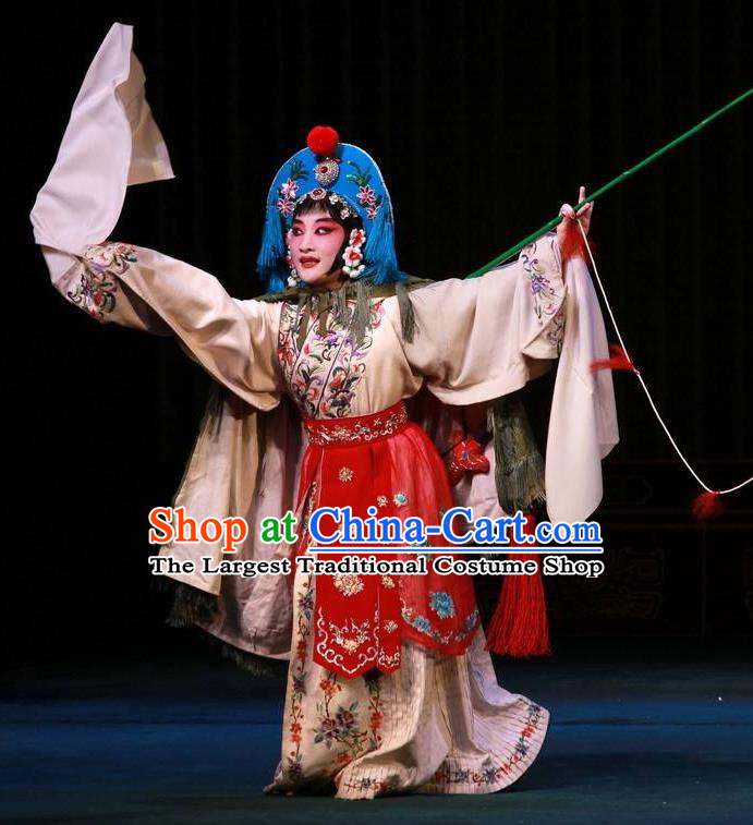 Chinese Beijing Opera Hua Tan Apparels Lian Jinfeng Costumes and Headdress Traditional Peking Opera Young Female Dress Fisher Maiden Garment