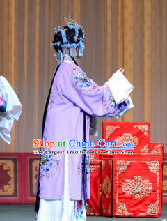 Chinese Beijing Opera Noble Female Apparels Zhan Tai Ping Costumes and Headdress Traditional Peking Opera Actress Young Mistress Purple Dress Garment