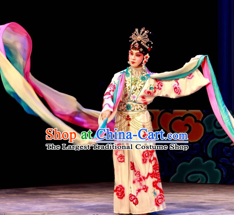Chinese Beijing Opera Young Female Apparels Costumes and Headdress Petal Sprinkles From Heaven Traditional Peking Opera Hua Tan Dress Goddess Garment