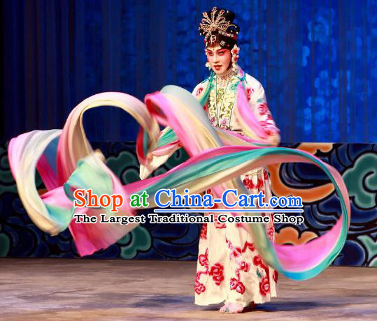 Chinese Beijing Opera Young Female Apparels Costumes and Headdress Petal Sprinkles From Heaven Traditional Peking Opera Hua Tan Dress Goddess Garment