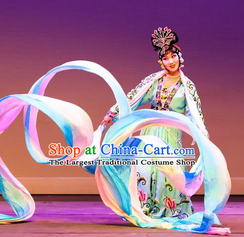 Chinese Beijing Opera Actress Apparels Goddess Costumes and Headdress Petal Sprinkles From Heaven Traditional Peking Opera Hua Tan Dress Diva Garment