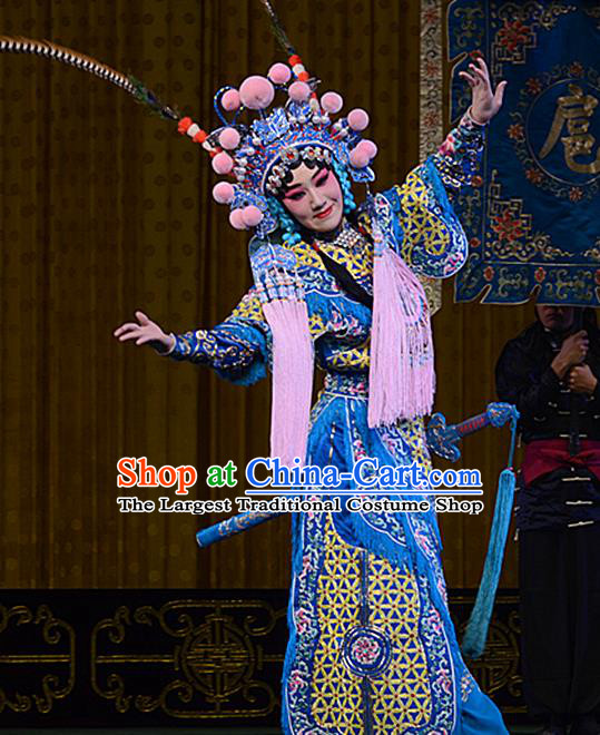 Chinese Beijing Opera Female General Hu Sanniang Apparels Hu Jia Zhuang Costumes and Headdress Traditional Peking Opera Martial Lady Dress Tao Ma Tan Armor Garment