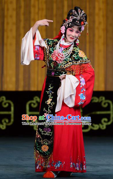 Chinese Beijing Opera Young Female Apparels Hongniang Costumes and Headpieces Traditional Peking Opera Hua Tan Dress Actress Red Garment