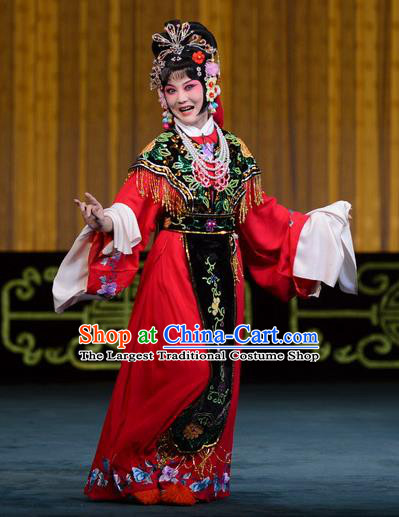 Chinese Beijing Opera Young Female Apparels Hongniang Costumes and Headpieces Traditional Peking Opera Hua Tan Dress Actress Red Garment