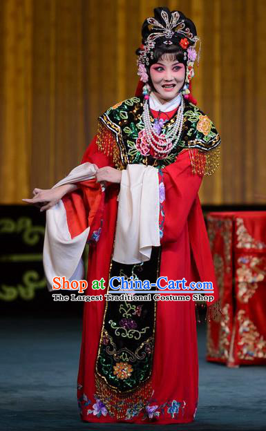 Chinese Beijing Opera Young Female Apparels Hongniang Costumes and Headpieces Traditional Peking Opera Hua Tan Dress Actress Red Garment