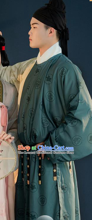 Chinese Ancient Swordsman Hanfu Clothing Traditional Garment Tang Dynasty Young Male Apparels Historical Costumes Round Collar Robe