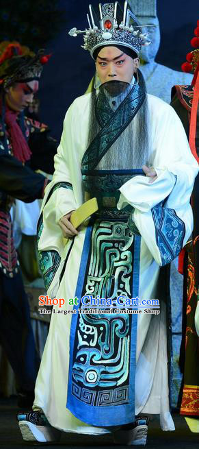 Qu Yuan Chinese Peking Opera Scholar Garment Costumes and Headwear Beijing Opera Elderly Male Apparels Poet Clothing