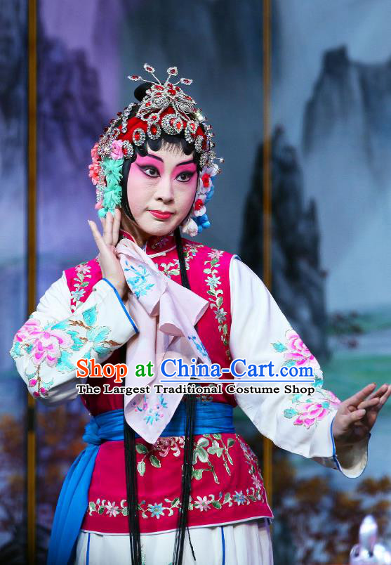 Chinese Beijing Opera Young Lady Apparels Shi Wen Hui Costumes and Headpieces Traditional Peking Opera Xiaodan Dress Servant Girl Garment