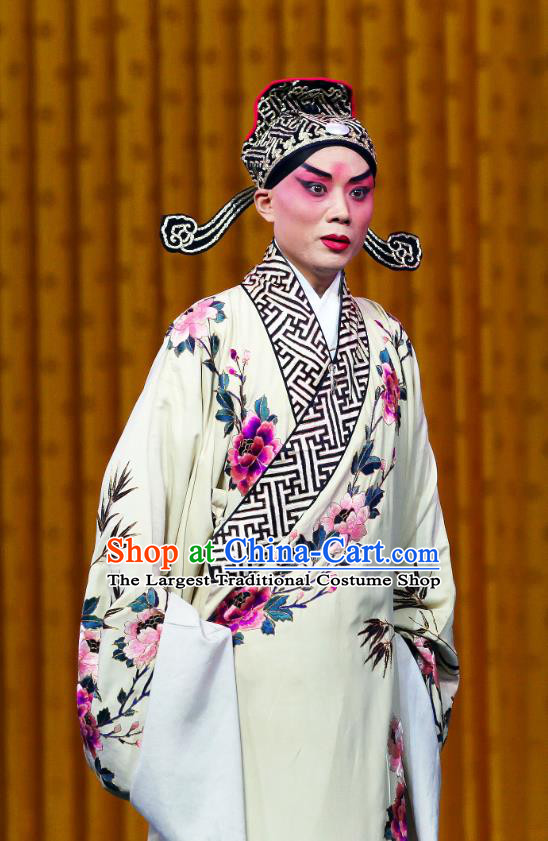 Shi Wen Hui Chinese Peking Opera Xiaosheng Garment Costumes and Headwear Beijing Opera Scholar Gu Ziyu Apparels Clothing