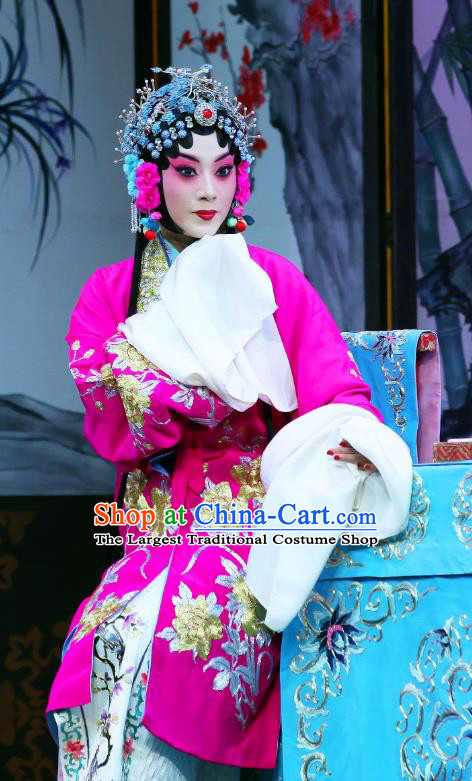 Chinese Beijing Opera Actress Shen Wan E Apparels Shi Wen Hui Costumes and Headpieces Traditional Peking Opera Young Female Dress Hua Tan Rosy Garment