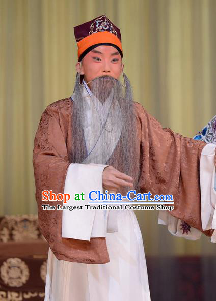 Hong Yang Dong Chinese Peking Opera Old Gentleman Garment Costumes and Headwear Beijing Opera Laosheng Apparels Elderly Male Yang Yanzhao Clothing