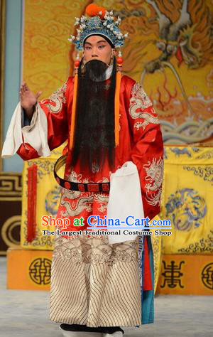 He Hou Ma Dian Chinese Peking Opera Elderly Male Garment Costumes and Headwear Beijing Opera Laosheng Apparels Emperor Zhao Guangyi Clothing