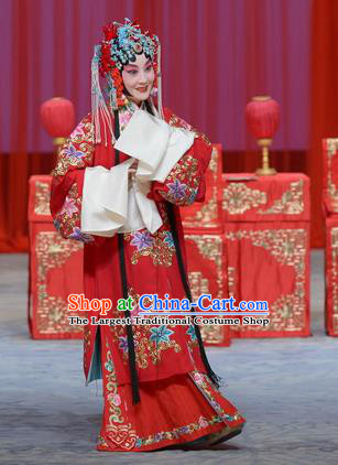 Chinese Beijing Opera Bride Wedding Apparels Su Xiaomei Costumes and Headpieces Traditional Peking Opera Hua Tan Red Dress Young Female Garment