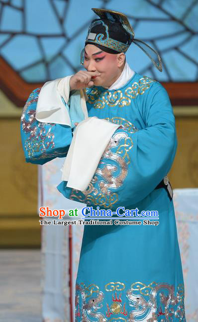 Su Xiaomei Chinese Peking Opera Xiaosheng Garment Costumes and Headwear Beijing Opera Young Male Apparels Scholar Qin Guan Blue Clothing