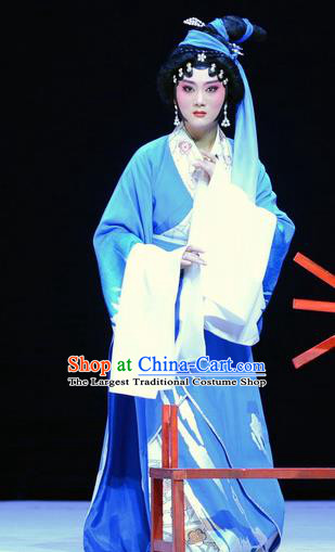 Chinese Beijing Opera Young Mistress Apparels Su Qin Costumes and Headpieces Traditional Peking Opera Huadan Blue Dress Garment