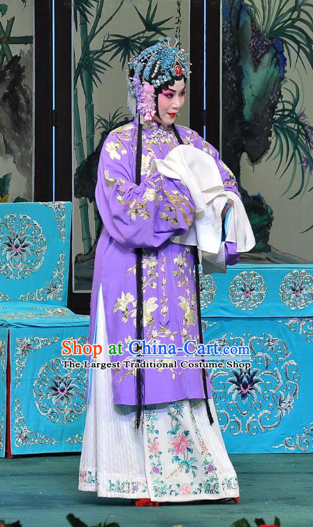 Chinese Beijing Opera Young Female Purple Apparels Su Xiaomei Costumes and Headpieces Traditional Peking Opera Hua Tan Dress Diva Garment
