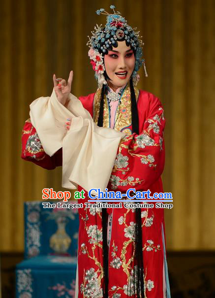 Chinese Beijing Opera Actress Shen Wan E Apparels Shi Wen Hui Costumes and Headpieces Traditional Peking Opera Hua Tan Red Dress Bride Garment