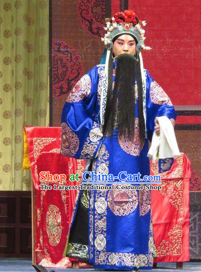 Qin Xianglian Chinese Ping Opera Old Male Chen Shimei Garment Costumes and Headwear Pingju Opera Minister Apparels Official Clothing