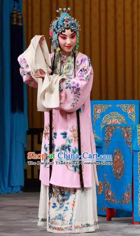 Chinese Beijing Opera Actress Apparels Shi Wen Hui Costumes and Headpieces Traditional Peking Opera Hua Tan Pink Dress Diva Shen Wan E Garment