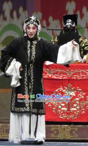 Chinese Ping Opera Tsing Yi Apparels Costumes and Headpieces Traditional Pingju Opera Distress Female Qin Xianglian Black Dress Garment