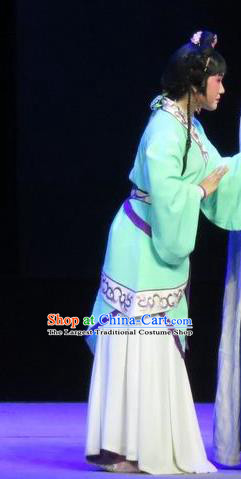 Chinese Ping Opera Xiaodan Apparels Costumes and Headdress Traditional Pingju Opera Saving Orphan Young Lady Green Dress Garment