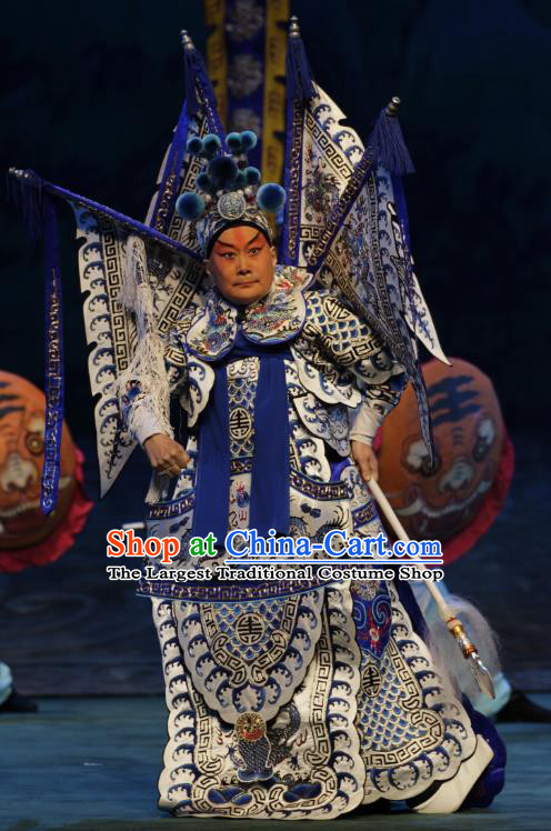 Zhao Tuo Chinese Peking Opera General Kao Suit Garment Costumes and Headwear Beijing Opera Military Officer Apparels Armor Clothing with Flags