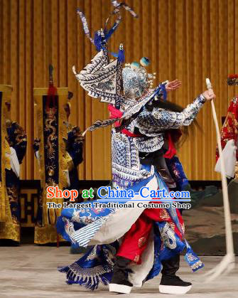 Yi Zhan Cheng Gong Chinese Peking Opera Kao Suit with Flags Garment Costumes and Headwear Beijing Opera Military Officer Apparels General Yan Yan Armor Clothing