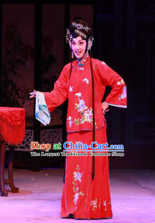 Chinese Beijing Opera Young Mistress Apparels Seven Heros Five Gallants Costumes and Headpieces Traditional Peking Opera Hua Tan Red Dress Garment