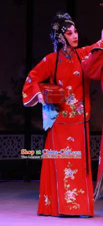 Chinese Beijing Opera Young Mistress Apparels Seven Heros Five Gallants Costumes and Headpieces Traditional Peking Opera Hua Tan Red Dress Garment
