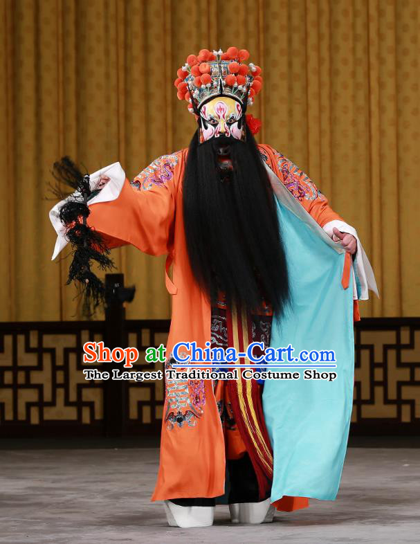 San Dao Ling Chinese Peking Opera Martial Male Garment Costumes and Headwear Beijing Opera Takefu Apparels Swordsman Yang Xiu Clothing