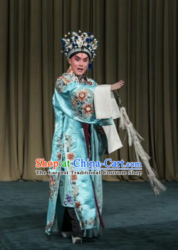 San Dao Ling Chinese Peking Opera Young Male Garment Costumes and Headwear Beijing Opera Takefu Apparels Swordsman Yan Qing Clothing