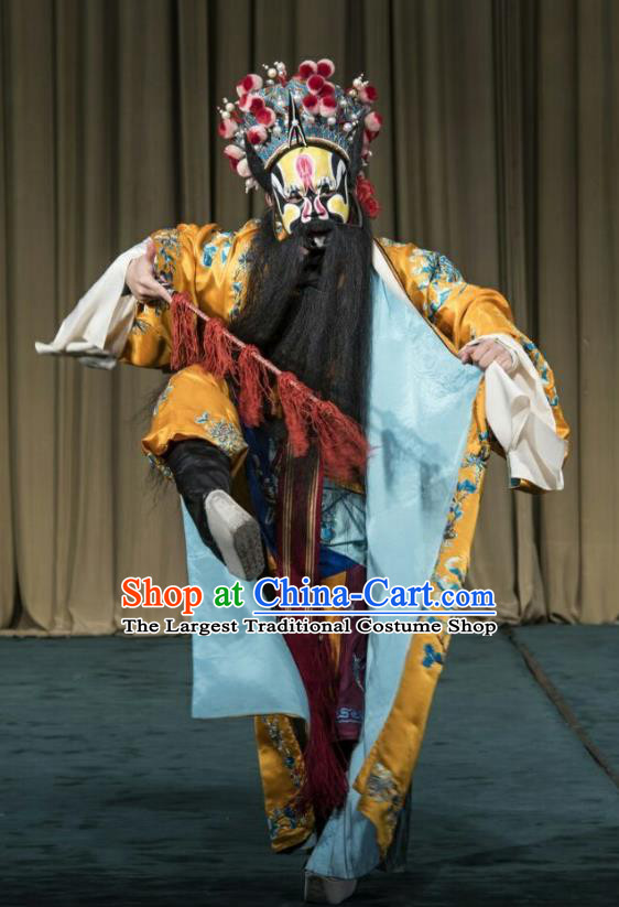San Dao Ling Chinese Peking Opera Elderly Male Garment Costumes and Headwear Beijing Opera Takefu Apparels Swordsman Yang Xiu Clothing