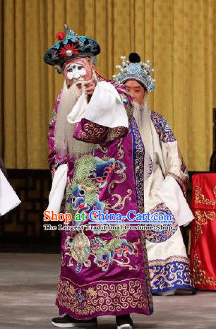 Xing Han Tu Chinese Peking Opera Elderly Male Garment Costumes and Headwear Beijing Opera Apparels Laosheng Kuai Che Clothing