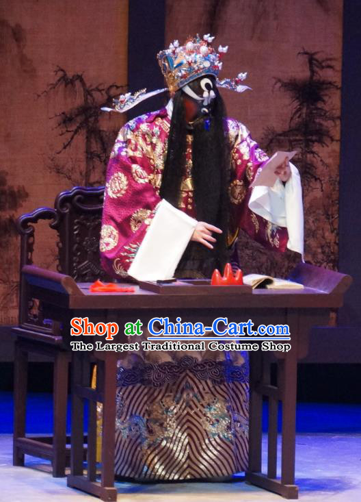 Seven Heros Five Gallants Chinese Peking Opera Official Bao Zheng Garment Costumes and Headwear Beijing Opera Laosheng Apparels Elderly Male Clothing