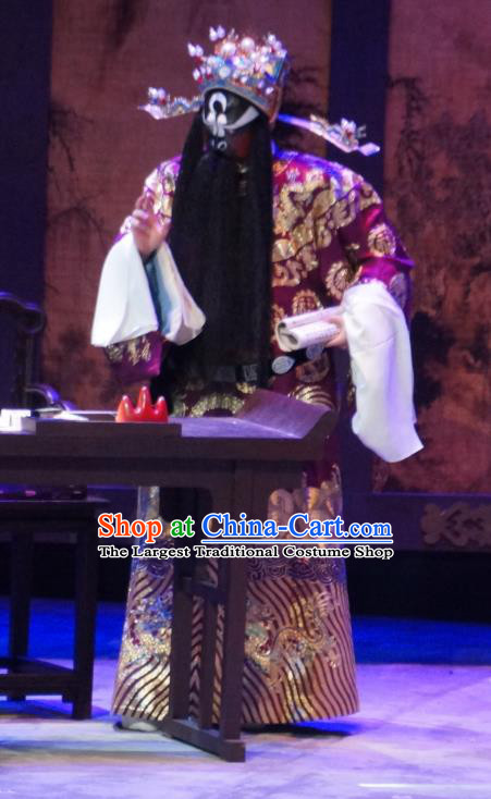 Seven Heros Five Gallants Chinese Peking Opera Official Bao Zheng Garment Costumes and Headwear Beijing Opera Laosheng Apparels Elderly Male Clothing