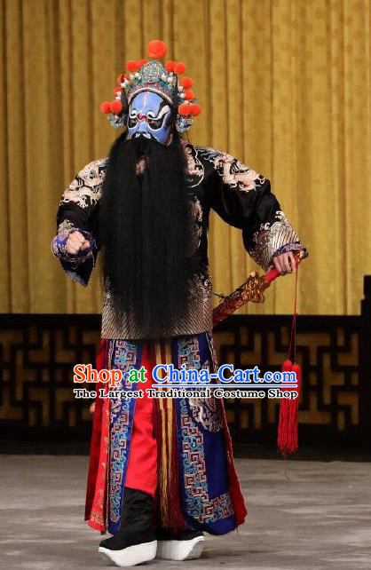 Xing Han Tu Chinese Peking Opera Martial Male Garment Costumes and Headwear Beijing Opera Bodyguard Apparels Wusheng Clothing