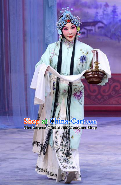 Chinese Beijing Opera Young Female Liu Lanzhi Apparels Costumes and Headpieces Traditional Peking Opera Tsing Yi Dress Garment