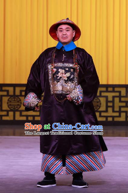 Hong Mu Ma Chou Chinese Peking Opera Minister Garment Costumes and Headwear Beijing Opera Official Apparels Clothing
