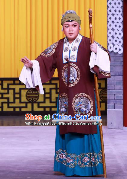 Chinese Beijing Opera Dame Apparels Hong Mu Ma Chou Costumes and Headpieces Traditional Peking Opera Pantaloon Dress Elderly Female Garment