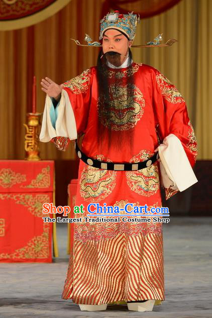 Refuse to Attend A Feast Chinese Peking Opera Official Kou Zhun Garment Costumes and Headwear Beijing Opera Laosheng Apparels Elderly Male Clothing