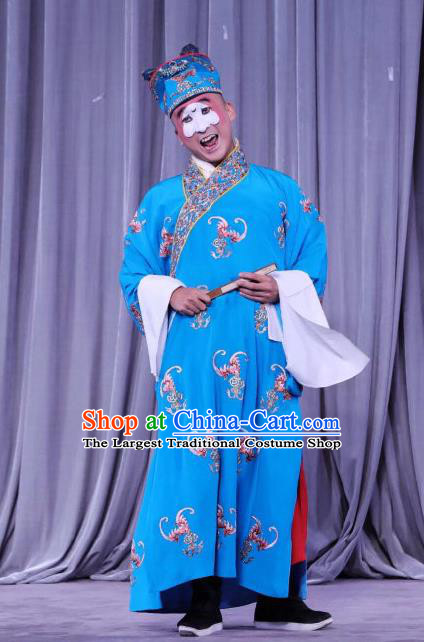 Xun Guanniang Chinese Peking Opera Rich Childe Garment Costumes and Headwear Beijing Opera Young Man Blue Apparels Clothing