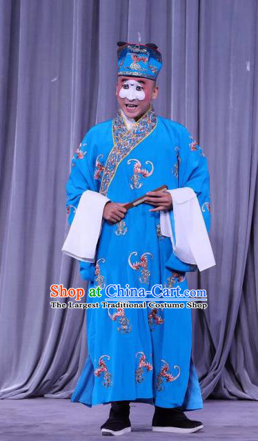 Xun Guanniang Chinese Peking Opera Rich Childe Garment Costumes and Headwear Beijing Opera Young Man Blue Apparels Clothing
