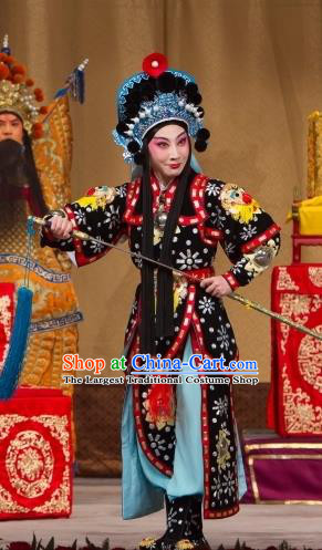 Chinese Beijing Opera Female Soldier Apparels Xun Guanniang Costumes and Headpieces Traditional Peking Opera Swordswoman Dress Armor Garment