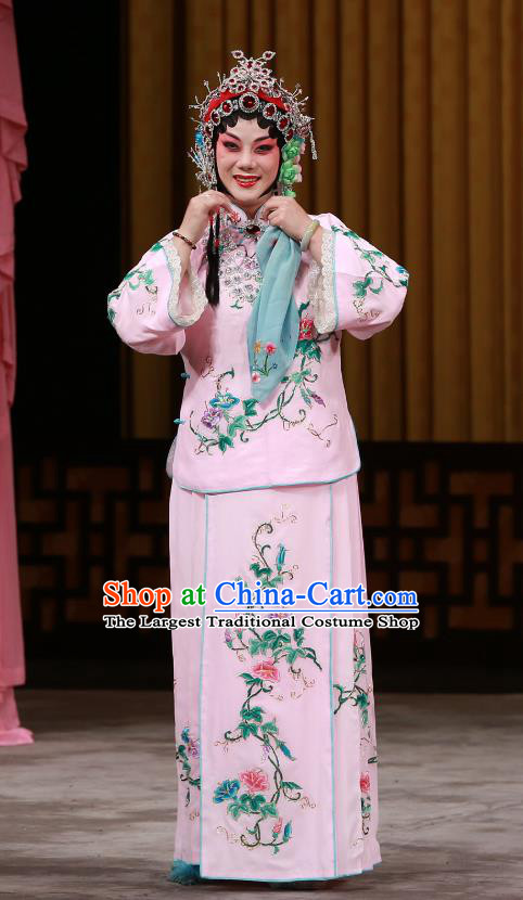 Chinese Beijing Opera Young Beauty Apparels Xun Guanniang Costumes and Headpieces Traditional Peking Opera Hua Tan Pink Dress Diva Garment